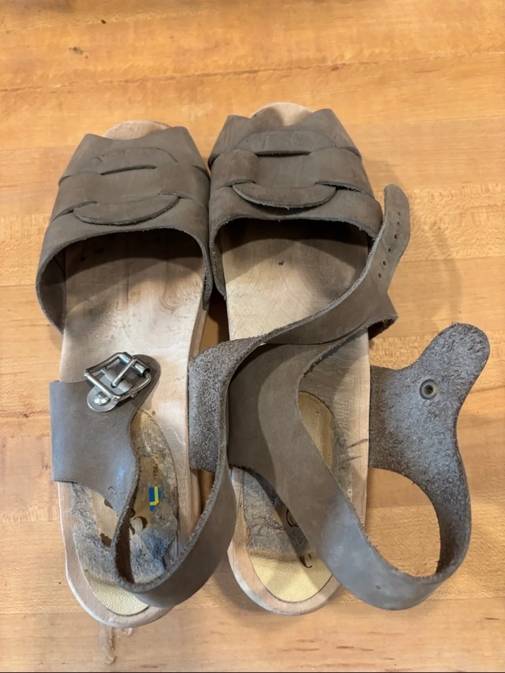 Lotta From Stockholm Taupe Leather Wedge Sandals